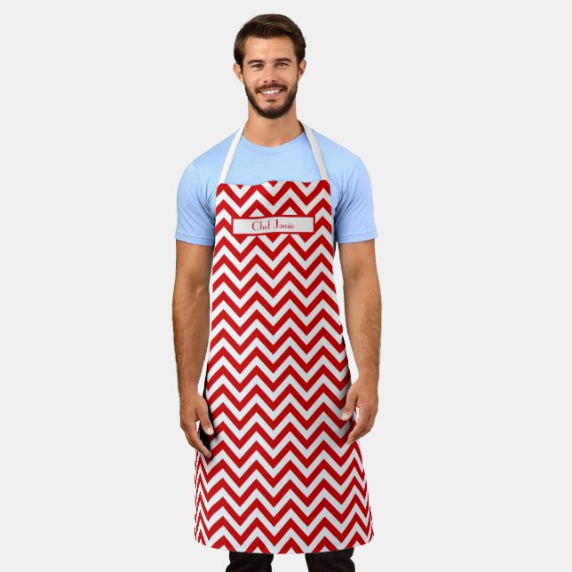 DIY Colours Chevron Stripe Red White Apron (Worn)