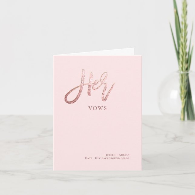 DIY Colours Chic Faux Rose Gold Her Vows Card (Front)