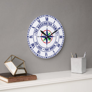 DIY Colours Compass Rose Family Name Date Estd Loc Large Clock