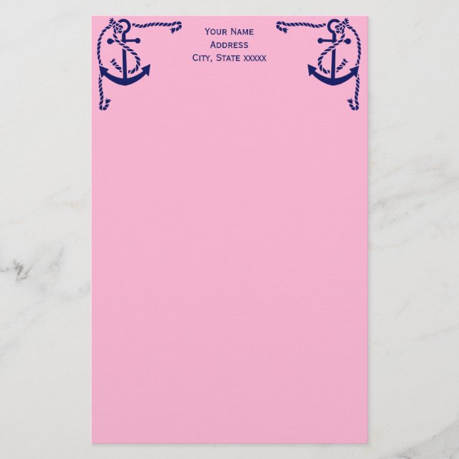 DIY Colours Corner Anchor with Rope Navy Pink Stationery (Front)