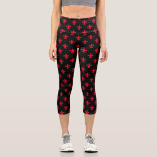 DIY Colours Fleur de Lis Fleur de Lys Black Red Capri Leggings