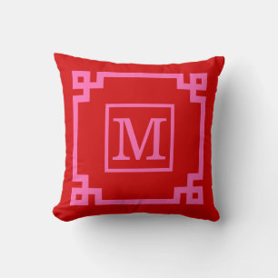 DIY Colours Greek Key #2 Framed Monogm Hot Pink Re Throw Pillow