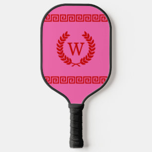 DIY Colours Greek Key S Laurel Monogm Red Hot Pnk Pickleball Paddle