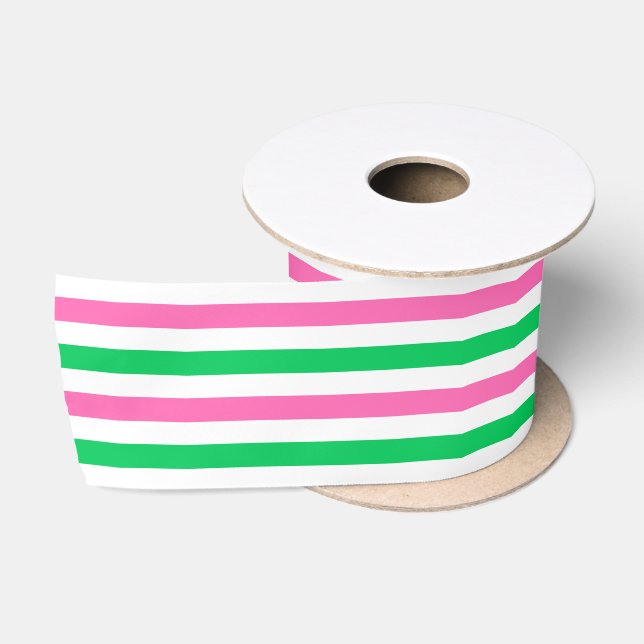 DIY Colours Hot Pink Emerald Green White Stripe Satin Ribbon (Spool)