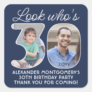 DIY Colours • Look Who's 30 Birthday Party 2 Photo Square Sticker