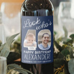 DIY Colours • Look Who's 40 Birthday Party 2 Photo Wine Label<br><div class="desc">Look who's 40! Add an elegant touch to 40th birthday party decorations for him or her with custom photo wine bottle labels. The pictures and wording on this template are simple to personalize. The navy blue and white colours for the background, text and number outlines can all be customized by...</div>