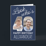 DIY Colours • Look Who's 40 Happy Birthday 2 Photo Card<br><div class="desc">Look who's 40! Create your own unique happy birthday wish for a family member or friend with a personalized name 40th birthday folded greeting card. The photos and wording on this template are simple to customize and all colours and fonts are easy to change with the Zazzle design tool. The...</div>