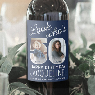 DIY Colours • Look Who's 50 Birthday Party 2 Photo Wine Label
