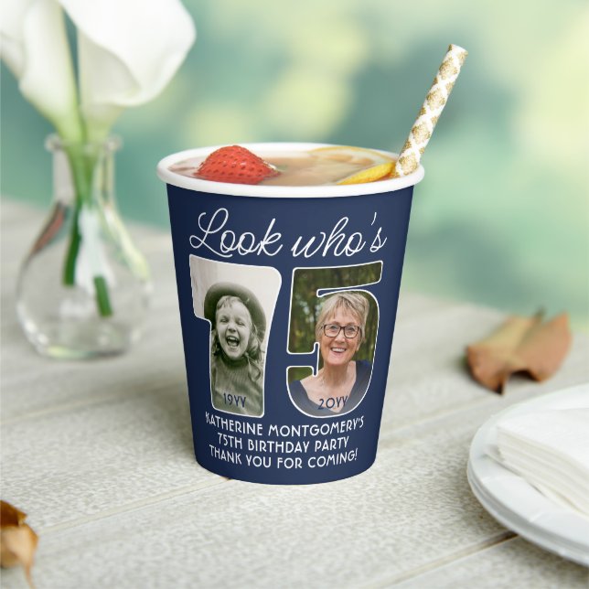 DIY Colours • Look Who's 75 • Photo Birthday Party Paper Cups (Insitu)