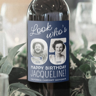 DIY Colours • Look Who's 95 Birthday Party 2 Photo Wine Label
