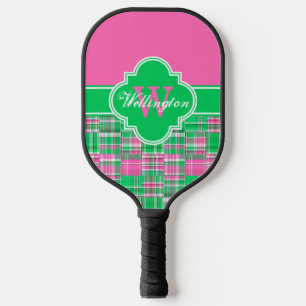 DIY Colours Madras 1I CB Ribbon Name Hot Pink Gree Pickleball Paddle