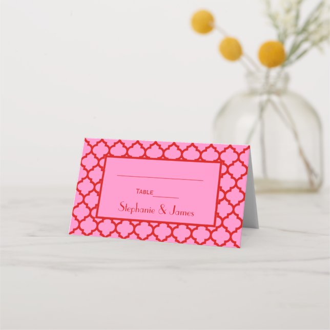 DIY Colours Pink #3 Red Moroccan Quatrefoil Place Card (Front)