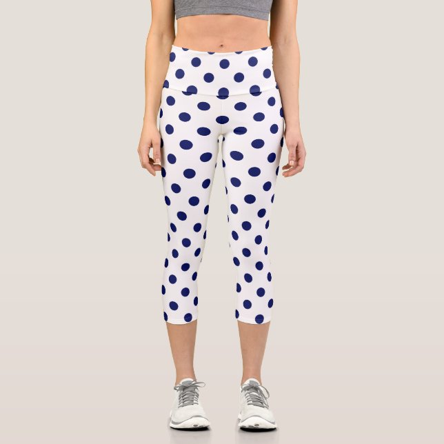 DIY Colours Polka Dot Pattern Navy White Capri Leggings (Front)
