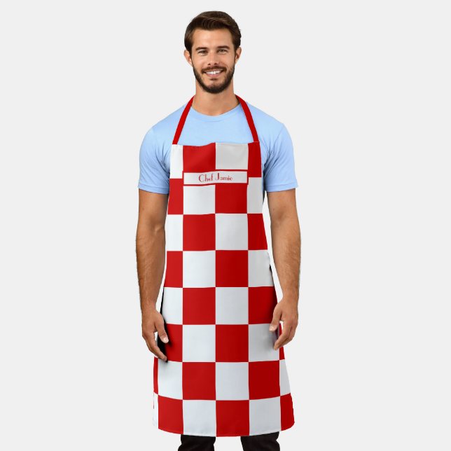 DIY Colours Red White LG Chequered Pattern  Apron (Worn)