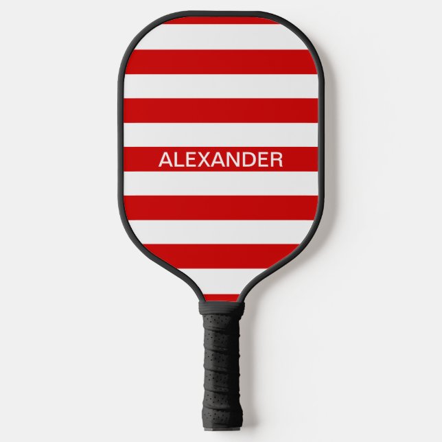 DIY Colours Red White Stripes Name Monogram S Pickleball Paddle (Front)