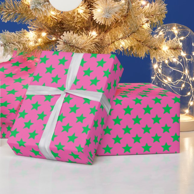 DIY Colours Stars Large SV Hot Pink Emerald Wrapping Paper (Holidays)