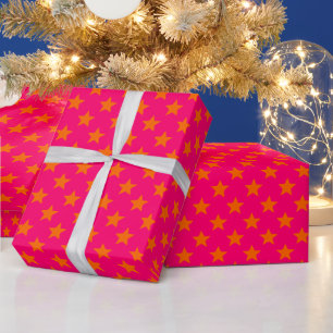 DIY Colours Stars Large SV Raspberry Pink Orange Wrapping Paper