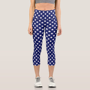 DIY Colours Stars White Navy Blue Capri Leggings