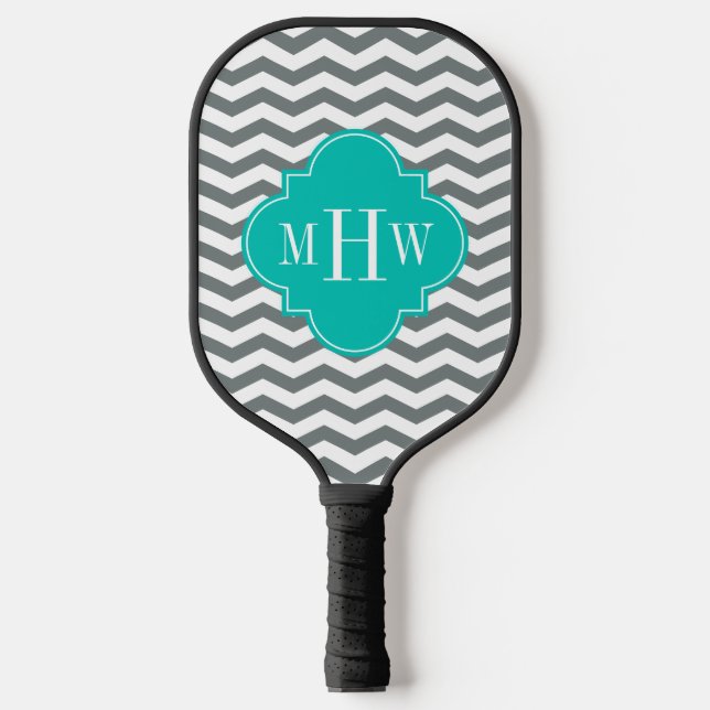 DIY Colours Thin Chv Charc Teal Wht BG 3 Initial S Pickleball Paddle (Front)