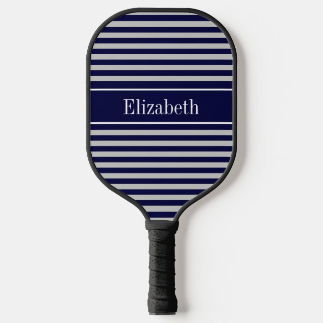 DIY Colours Thin Stripes Navy Blue Ribbon Grey BG  Pickleball Paddle (Front)