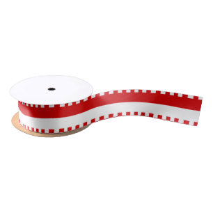 DIY Colours Two Stripes White Red, Rectg Border Satin Ribbon