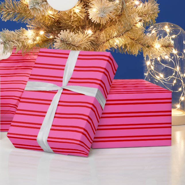 DIY Colours Uneven Stripes #2 SV Hot Pink Red Wrapping Paper (Holidays)