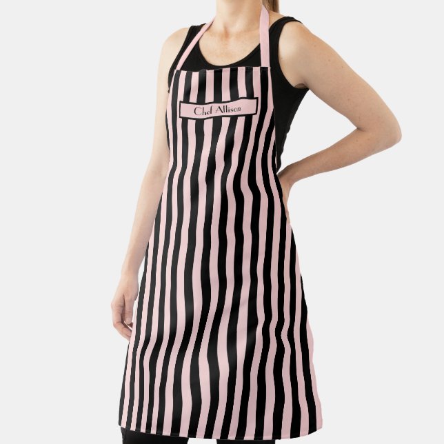 DIY Colours Vertical Stripe Black Pale Pink Apron (Insitu)