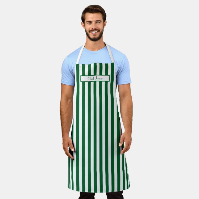DIY Colours Vertical Stripe Green White Apron (Worn)