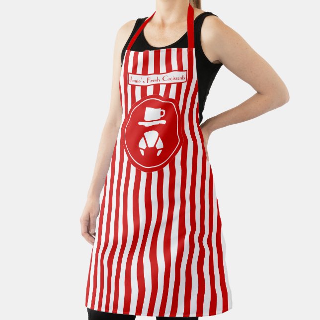 DIY Colours Vertical Stripe Red White Croissant Apron (Insitu)