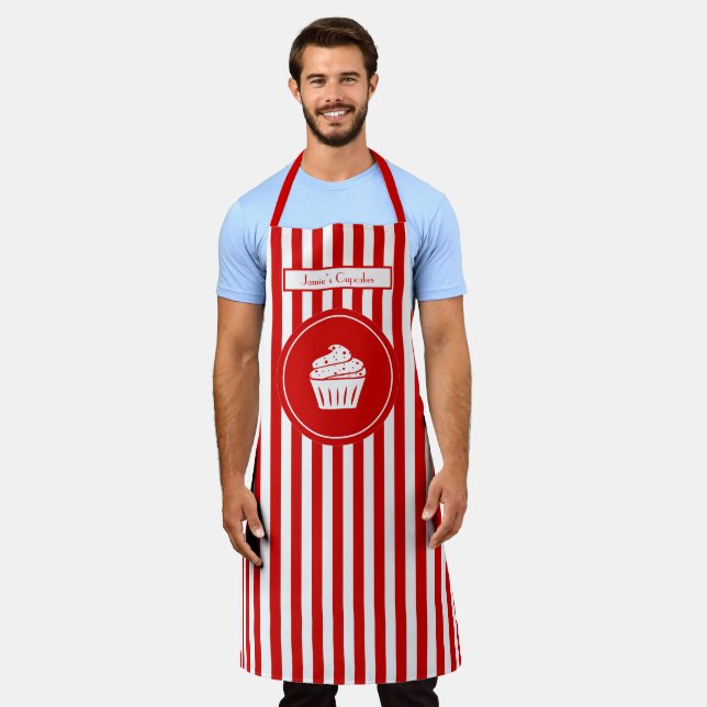 DIY Colours Vertical Stripe Red White Cupcake Bake Apron (Worn)