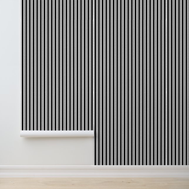 DIY Colours Vertical Uneven Stripes #1 Black White Wallpaper (Application)