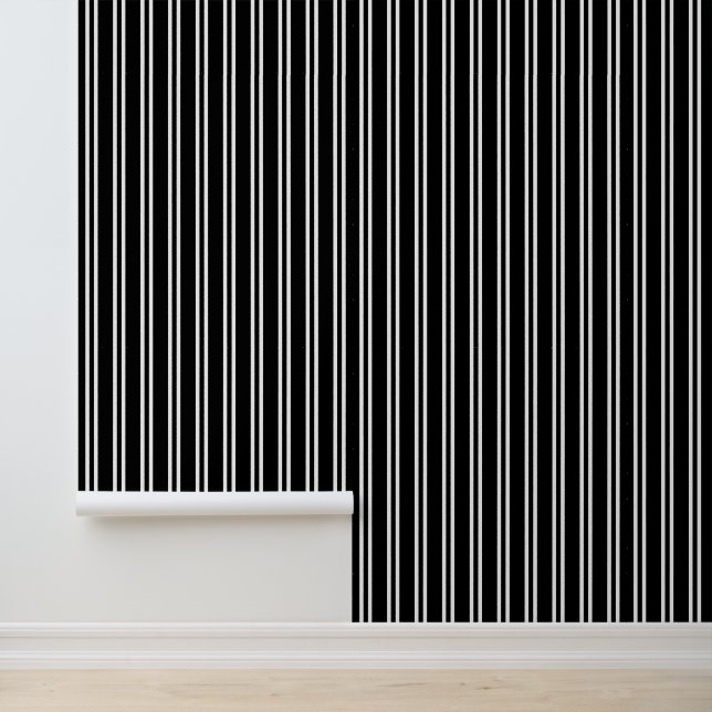 DIY Colours Vertical Uneven Stripes #3 Black White Wallpaper (Application)