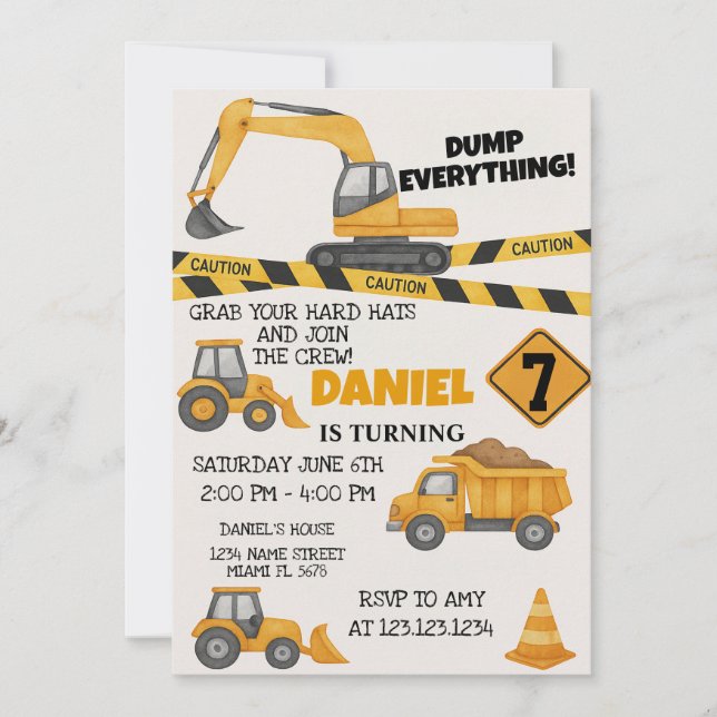 DIY Construction Birthday Invitations (Front)