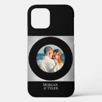 DIY Couple's Photo & Names Blk Circle Silver Black