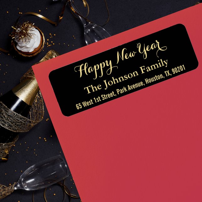 DIY Custom Faux Gold Black Happy New Year Address (DIY Custom Faux Gold Black Happy New Year Address Label)