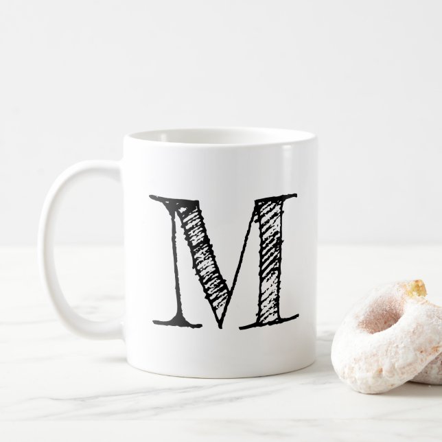 DIY Custom Personalized Black Monogram Initial Tea Coffee Mug (With Donut)