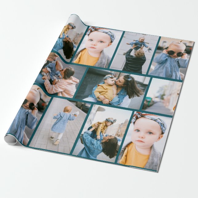 DIY Custom Photo Green Wrapping Paper (Unrolled)
