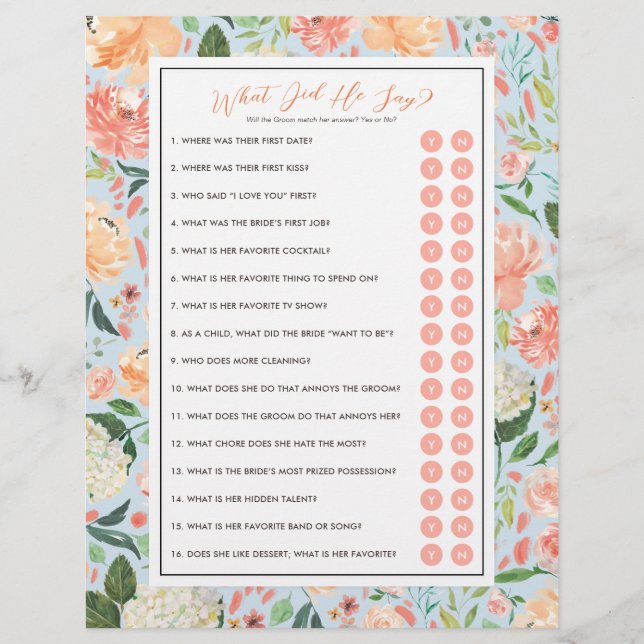 DIY Customize Your Bridal Shower Game with Photo (Front)