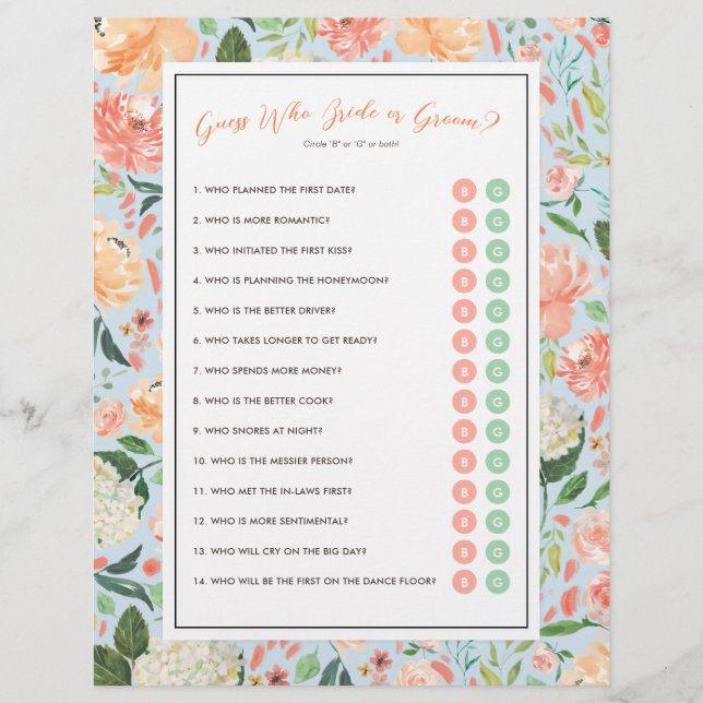 DIY Customize Your Bridal Shower Game with Photo (Front)