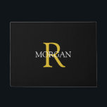 DIY Elegant Gold Monogram & White Name, Black Doormat<br><div class="desc">Personalize this trendy black doormat with Gold Monogram and White Name. A simple,  yet elegant design for him or her.</div>