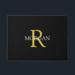 DIY Elegant Gold Monogram & White Name, Black Doormat<br><div class="desc">Personalize this trendy black doormat with Gold Monogram and White Name. A simple,  yet elegant design for him or her.</div>