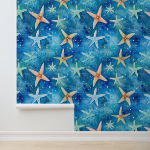 DIY Elegant Ocean Starfish Blue Nautical Sea Wallpaper