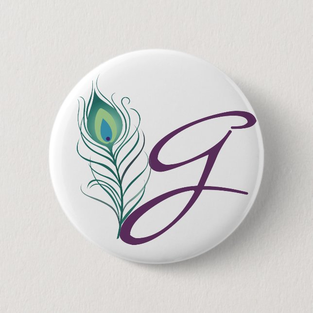 DIY Elegant Peacock Feather 2 Inch Round Button (Front)