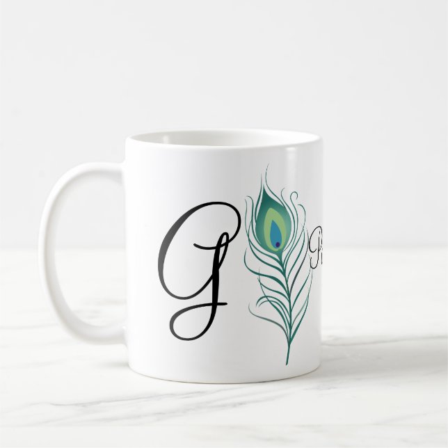 DIY Elegant Peacock Feather Coffee Mug (Left)