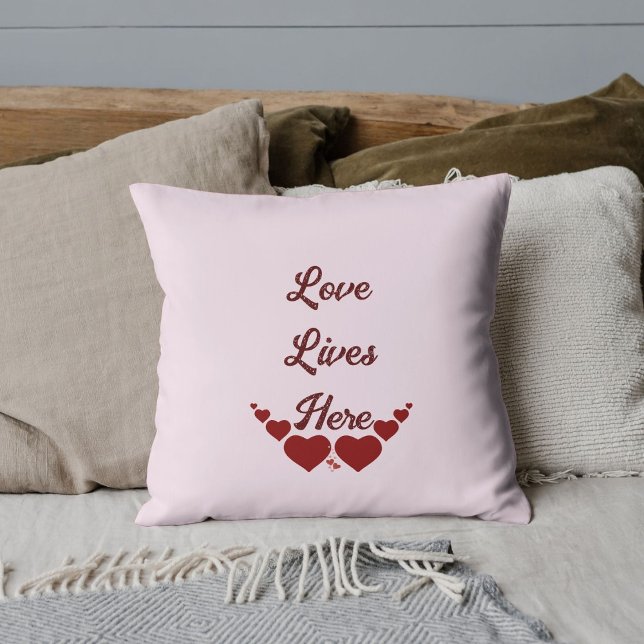DIY Elegant Script Red Heart Valentine's Day Pink Throw Pillow (Creator Uploaded)