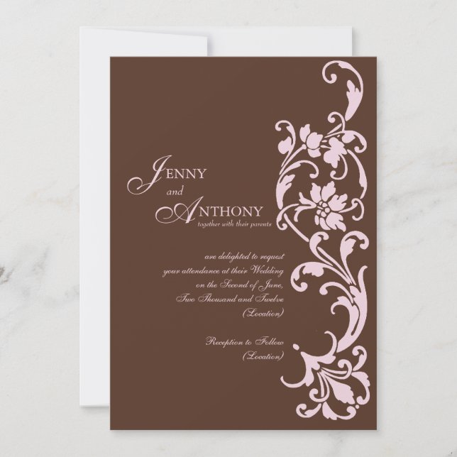 DIY Elegant Simplicity in Chocolate and Pink Invitation (Front)