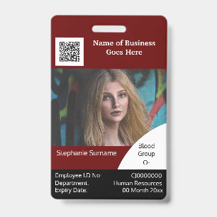 DIY Employee ID card Burgundy black white Badge