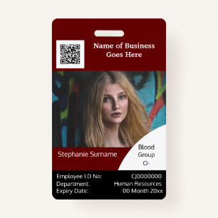 DIY Employee ID card Burgundy black white Badge