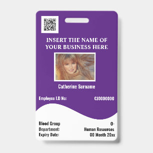 DIY employee ID card white wave purple horizontal Badge