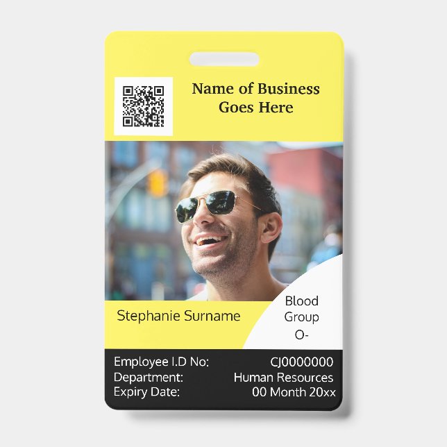 DIY Employee ID card yellow black white Badge (Front)